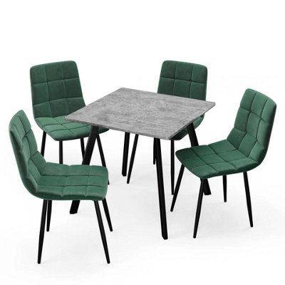 Urbn-Living Urbnliving 80Cm Concrete Table With 4 Green Velvet Chairs from B&Q