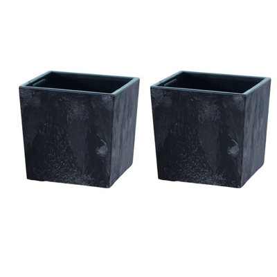 Urbn-Living BlackSet Of 2300mm Low Square Concrete Effect Plant Pot29.5X29X29 Cm from B&Q