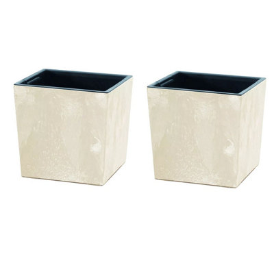Urbn-Living CreamSet Of 2300mm Low Square Concrete Effect Plant Pot29.5X29X29 Cm from B&Q