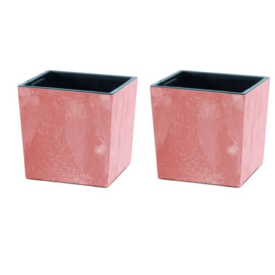 Urbn-Living TerracottaSet Of 2240mm Low Square Concrete Effect Plant Pot23.5X24X24 Cm from B&Q