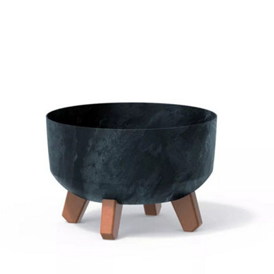 Urbn-Living Anthracite30Cm Round Concrete Look Planter With Legs from B&Q