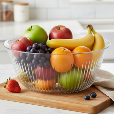 B&Q -  Queensway Home & Dining Fruit Vegetable Salad Mixing Dessert Textured Glass Serving Bowl 24Cm