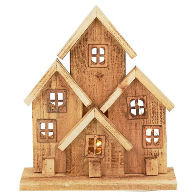 Urbn-Living Urbnliving Led Wooden Light Up Christmas House Battery Operated Ornament With TimerFestive Winter Village Décor For Home Displ from B&Q