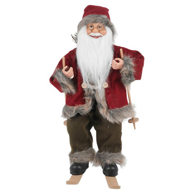 Urbn-Living Urbnliving 45Cm Christmas Santa Claus On Skis DecorationGreen & Red Fur Standing Figure Festive Novelty Décor Gift from B&Q