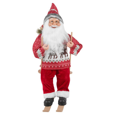 Urbn-Living Urbnliving 45Cm Christmas Santa Claus On Skis Decoration Reindeer Jumper Standing Figure Festive Novelty Décor Gift from B&Q