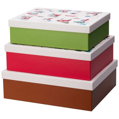 Urbn-Living Urbnliving Durable Christmas Xmas Large Gift Stacking Nesting Storage Boxes & Lids Set Of 3 from B&Q