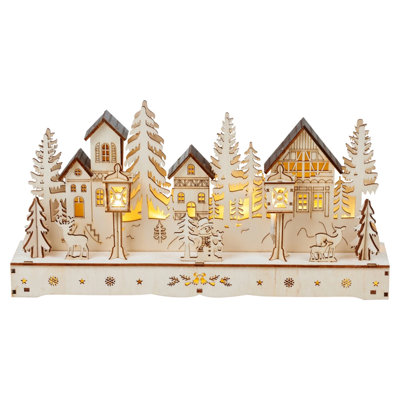 Urbn-Living Urbnliving 30Cm Wooden Led Light-Up Winter Village Christmas Scene Ornament from B&Q