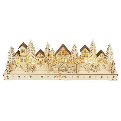 Urbn-Living Urbnliving 45Cm Wooden Led Light-Up Winter Village Christmas Scene Ornament from B&Q