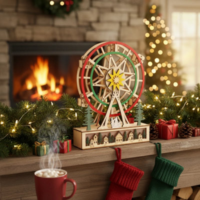 Urbn-Living Urbnliving Wooden Led Ferris Wheel Light-Up Christmas Village Scene Decoration 3D Assorted from B&Q