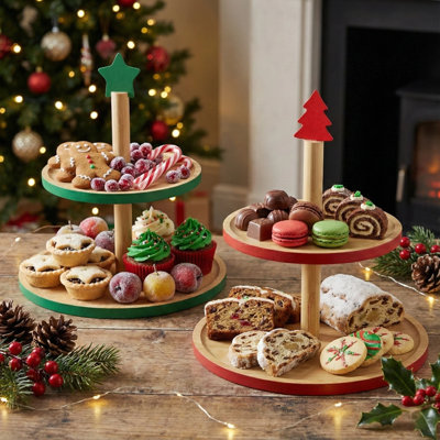 Urbn-Living Urbnliving Bamboo 2 Tier Serving Stand Christmas Cake Cupcake Display Rack Food Platter from B&Q
