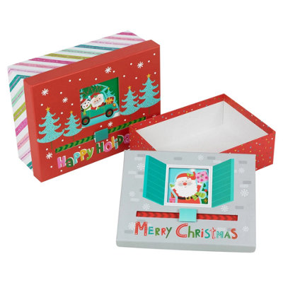 Urbn-Living Urbnliving 2 Pc Christmas Eve Interactive Gift Box Sliding Santa Window Storage Nesting Lid from B&Q
