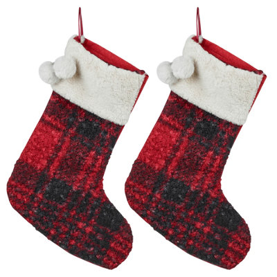 Urbn-Living Urbnliving 40Cm Luxury Red Black Tartan Christmas Stocking Hanging Sock Sack Xmas Gift Faux Set Of 2 from B&Q