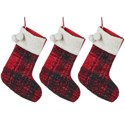 Urbn-Living Urbnliving 40Cm Set Of 3 Luxury Red Black Tartan Christmas Stocking Hanging Sock Sack Xmas Gift Faux from B&Q