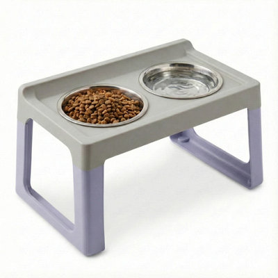 B&Q -  Urbnliving 2L Lilac  Elevated Pet Feeder Stainless Steel Double Bowl Water Stand Tray Cat Dog 30Cm