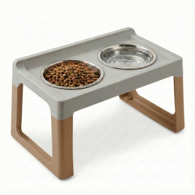 Urbn-Living Blue/Lilac Mochaccino Elevated Pet Feeder Stainless Steel Double Bowl Water Stand Tray Cat Dog 30Cm 2L