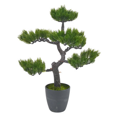 B&Q -  Urbnliving 49Cm Green Artificial Bonsai Tree In Black PotRealistic Pine