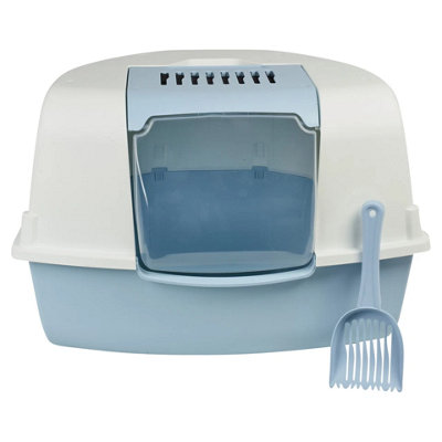 Urbn-Living Urbnliving Light Blue Large Cat Corner Litter Tray Hooded Deep Cover Toilet Flap Box With Filter & Scoop from B&Q