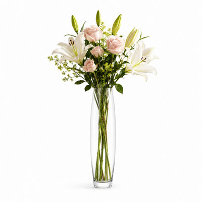 B&Q -  30Cm Barrel Tall Glass Flower Vase Bouquet Display Florist Table Centrepiece Home Decor