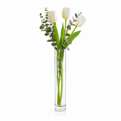 B&Q -  30Cm Narrow Cylinder Tall Glass Flower Vase Bouquet Display Florist Table Centrepiece Home Decor