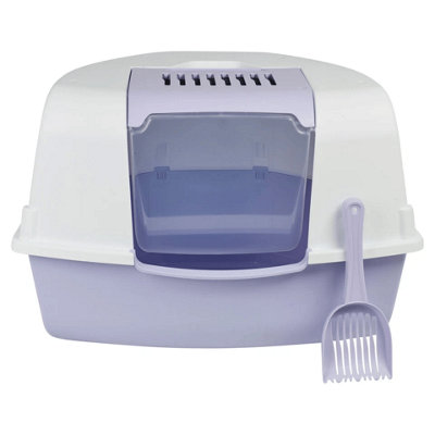 Urbn-Living Urbnliving Lilac Large Cat Corner Litter Tray Hooded Deep Cover Toilet Flap Box With Filter & Scoop from B&Q
