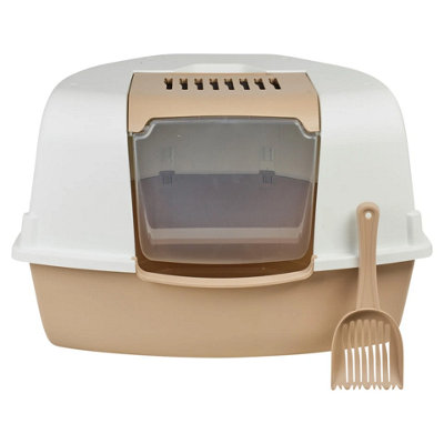 Urbn-Living Urbnliving Mocca  Large Cat Corner Litter Tray Hooded Deep Cover Toilet Flap Box With Filter & Scoop from B&Q