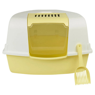 Urbn-Living Urbnliving Yellow Large Cat Corner Litter Tray Hooded Deep Cover Toilet Flap Box With Filter & Scoop from B&Q