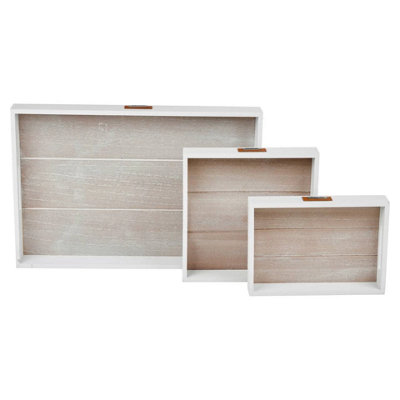 Urbn-Living Urbnliving White Wooden Serving Trays Nesting Breakfast Platter Handles Lunch Home Kitchen Set Of 3 from B&Q