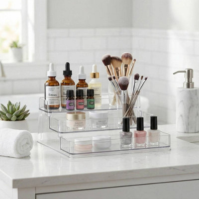 Urbn-Living Acrylic Step Organiser Clear 3 Tiered Stand Spice Rack Makeup Storage 25Cm B&Q