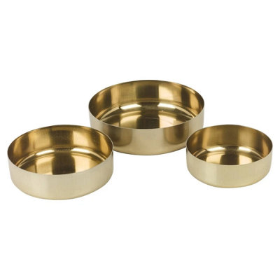 Urbn-Living Urbnliving 3Pc Gold Metal Bowl Set- Round Decorative Serving & Snack Dip Bowls from B&Q