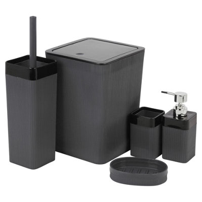 Urbn-Living Urbnliving Premium Black 5 Piece Bathroom Accessories Set Bin Soap Dispenser Toothbrush Holder And Wc Brush from B&Q
