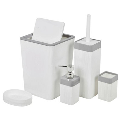 Urbn-Living Urbnliving Luxury White 5 Piece Bathroom Set With Bin Soap Dispenser Toothbrush Holder And Toilet Brush from B&Q