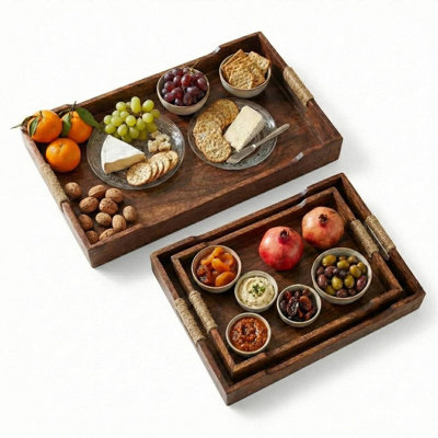 Urbn-Living Urbnliving 3 Piece Wooden Nested Serving Tray Set Lap Food Breakfast Tea Coffee Handles from B&Q