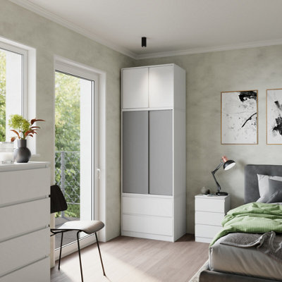 Urbn-Living Urbnliving 240Cm Contemporary Sliding Door Wardrobe With Hanging Rail White Carcass Grey Doors from B&Q
