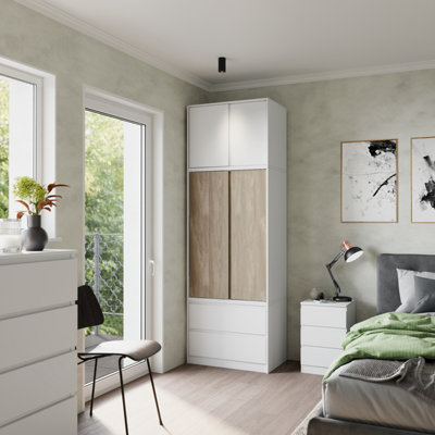 Urbn-Living Urbnliving 240Cm Oak Finish Sliding Door Wardrobe Bedroom Closet White Carcass Oak Doors from B&Q
