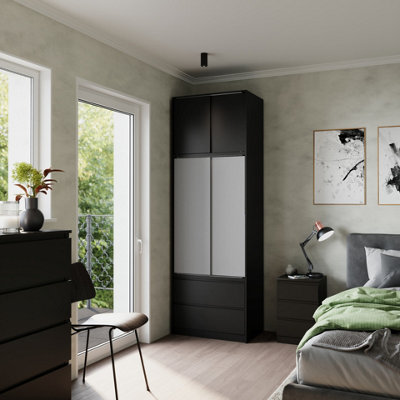 Urbn-Living Urbnliving 240Cm Modern Grey Sliding Door Wardrobe With Hanging Rail Black Carcass Grey Doors from B&Q