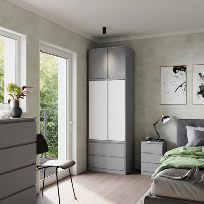 Urbn-Living Urbnliving 240Cm Contemporary Sliding Door Wardrobe Bedroom Storage Grey Carcass White Doors from B&Q