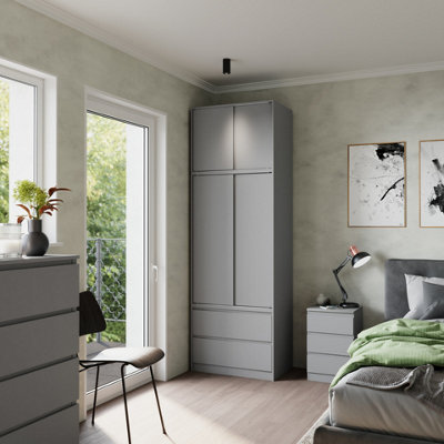 Urbn-Living Urbnliving 240Cm Modern Grey Sliding Door Wardrobe Spacious Storage Grey Carcass Grey Doors from B&Q