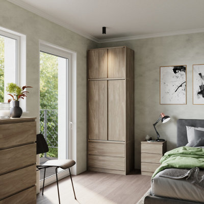 Urbn-Living Urbnliving 240Cm Oak Finish Sliding Door Wardrobe Large Storage Closet Oak Carcass Oak Doors from B&Q