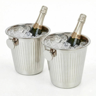 Urbn-Living Stainless Steel Champagne Cooler Bucket Ice Wine Chiller Bottle Holder Party (Set Of 2) from B&Q