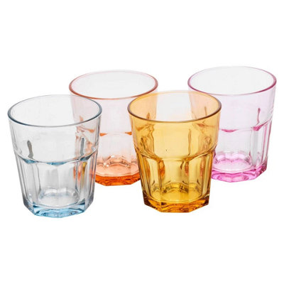 B&Q -  Tinted Drinking Glasses Tumblers Geometric Faceted Coloured Tableware300MlSet Of 4