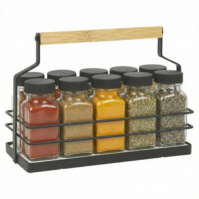 Urbn-Living Urbnliving 11-Piece 70Ml Spice Rack Set Glass Storage Jars & Bottles With Kitchen Organizer For HerbsSeasoningsAnd Condiment from B&Q