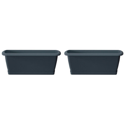 Urbn-Living BlackSet Of 2 Respana Balcony Plant Box With A Saucer Medium from B&Q