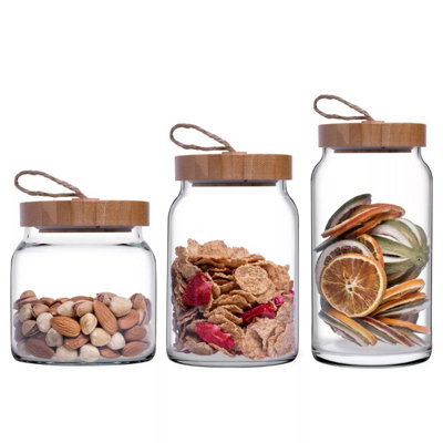 Urbn-Living 3-Pcs Pasabahce Air-Tight Glass Storage Jars With Wooden Lids from B&Q