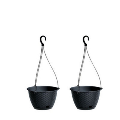 B&Q -  BlackSet Of 2Ratolla Round Hanging Plastic Planter14.2X21.7X21.7 Cm