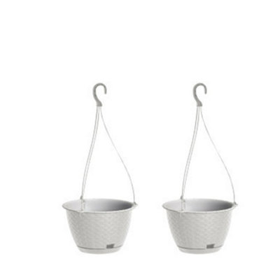 B&Q -  WhiteSet Of 2Ratolla Round Hanging Plastic Planter14.2X21.7X21.7 Cm