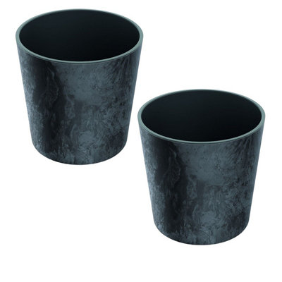 Urbn-Living BlackSet Of 2 Tubus Low Washed Up Look Flower Pot 300mm from B&Q