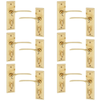 Urbn-Living Polished BrassBathroomSet Of 6Urfic Como Dual Lever Door Handles