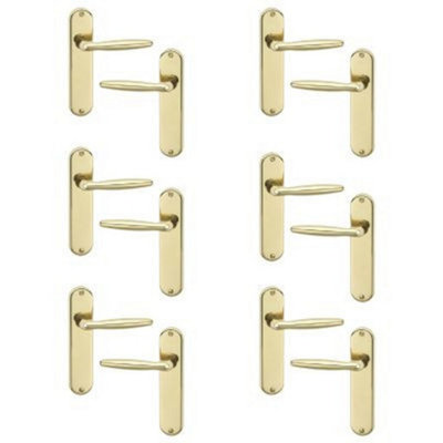 Urbn-Living Polished BrassPlainSet Of 6Urfic Rouen Lever Door Handles