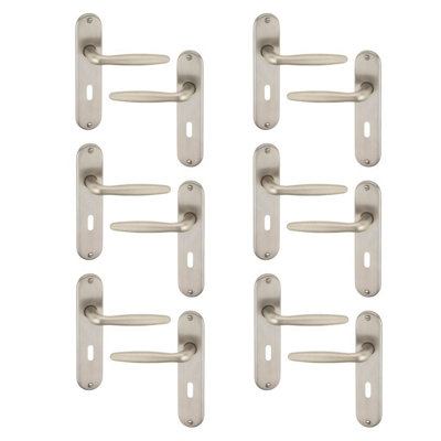 Urbn-Living Satin NickelKeyholeSet Of 6Urfic Rouen Lever Door Handles