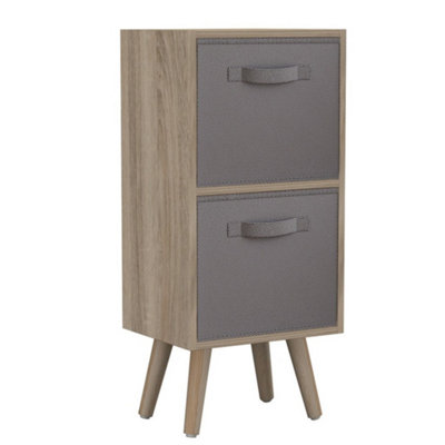 B&Q -  GreyPineAntique Oak 2-Tier 2-Drawer Cube Shelving Unit With Scandinavian Legs